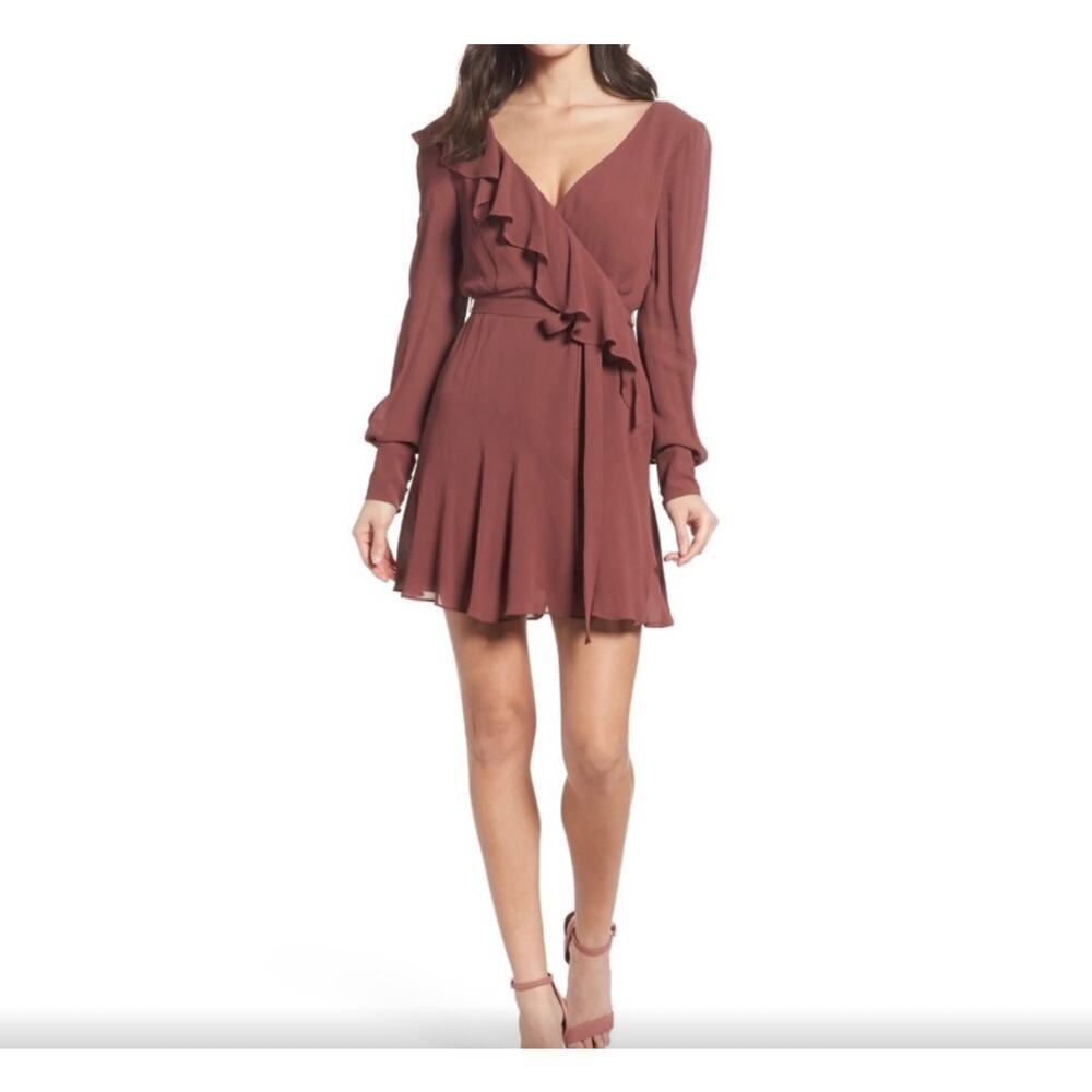 NEW- NWT Bardot Rosie Ruffle Wrap Dress Clay Pink US 6/S